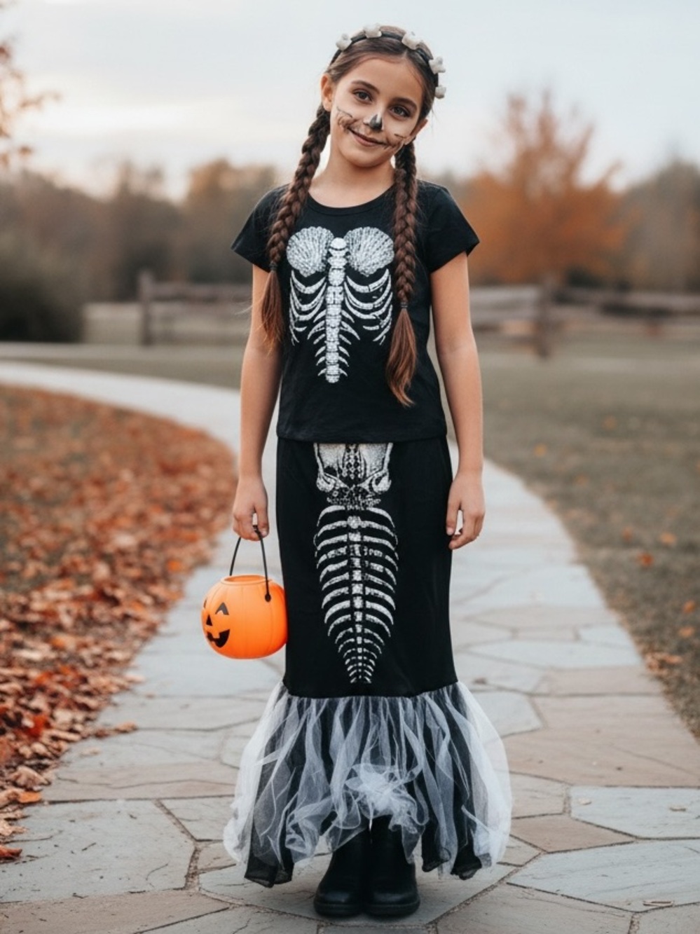 Sweet Spooks Chasing Fireflies Skeleton Mermaid Costume Girls Size 8
